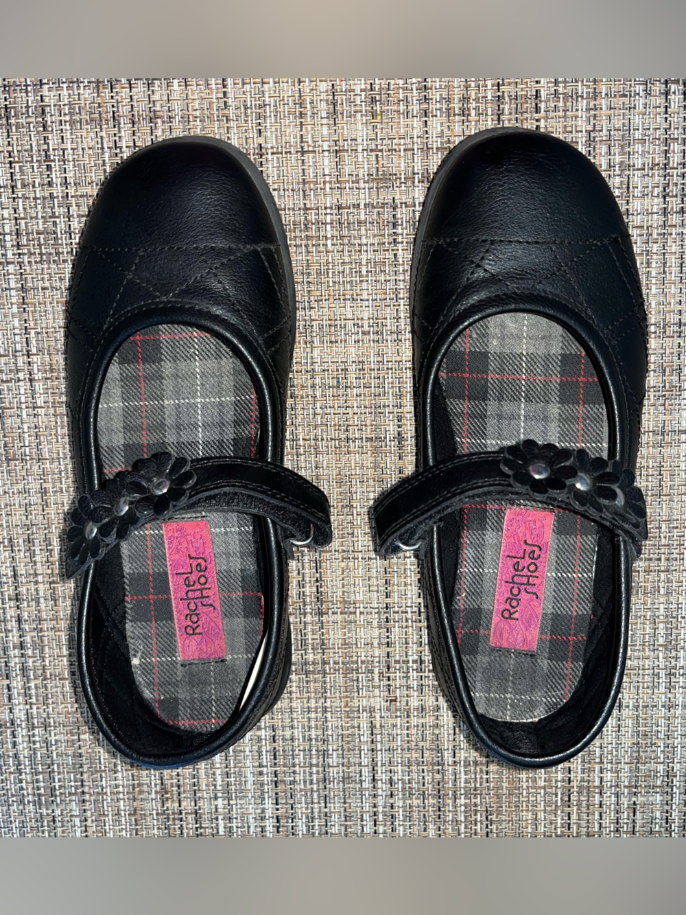Rachel Shoes Black Girls' Mary Jane Flats with Floral Strap - Size 2